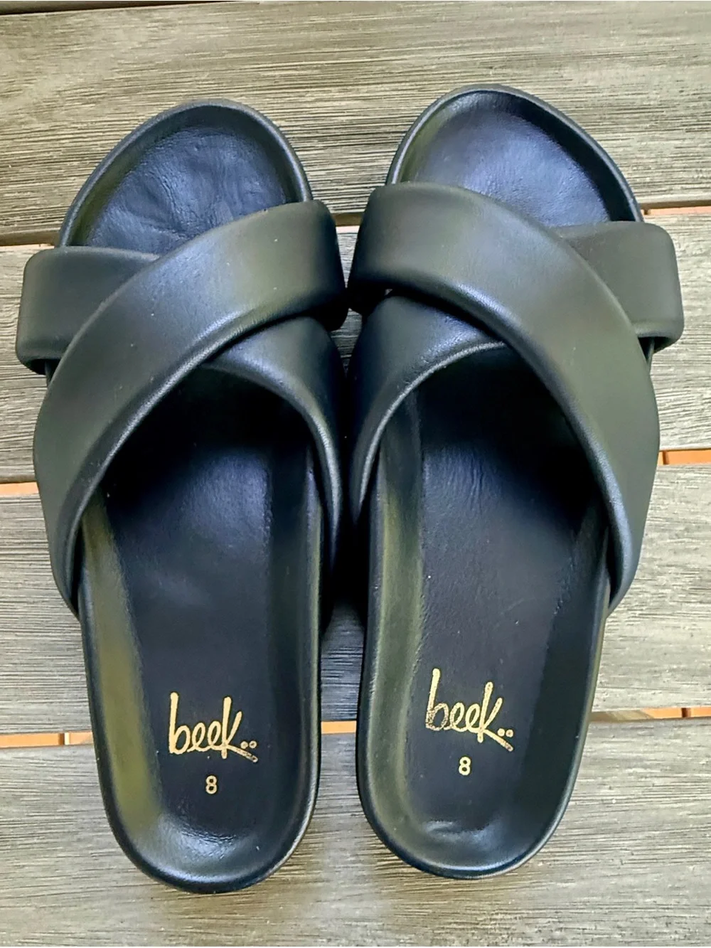 Beek Black Padded Crossband Slide Sandals